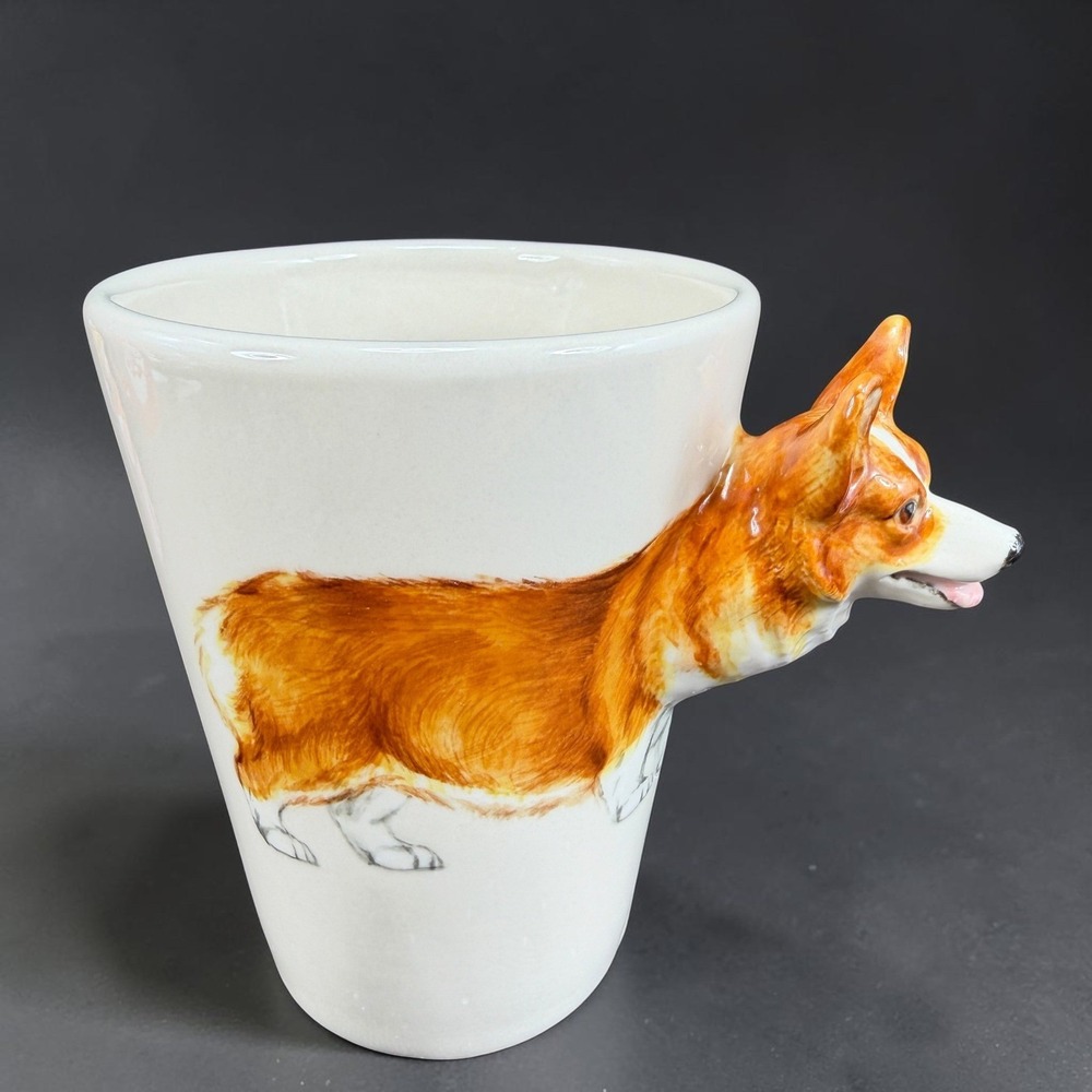 Blue Witch Welsh Corgi 3D Handle Coffee Mug Ceramic Hand Painted Dog Lover Gift